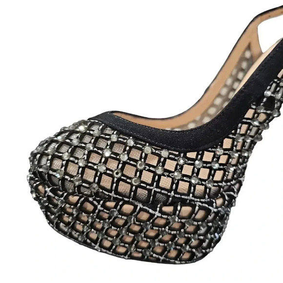 Valentino Garavani Lattice Crystals Slingback Platform Pumps Black Size 7.5 - Picture 9 of 14